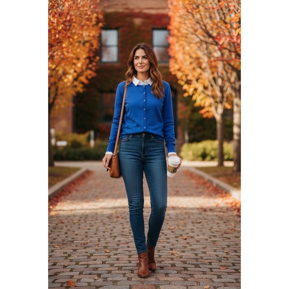 Vtg United Colors Benetton Womens M Cobalt Blue Cardigan Button Sweater Preppy
